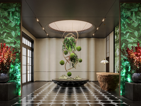 Modern hotel lobby plant installation