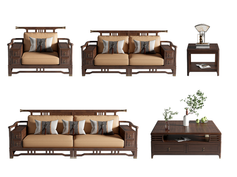 New Chinese Coffee Table Single Sofa Double Sofa