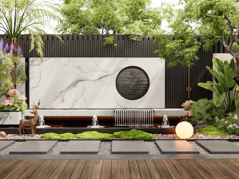 Modern Courtyard Garden Water Landscape Wall Courtyard Water View