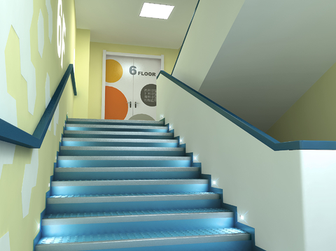 Modern hospital staircase corridor