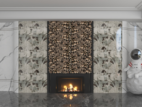 marble Wall fireplace flame