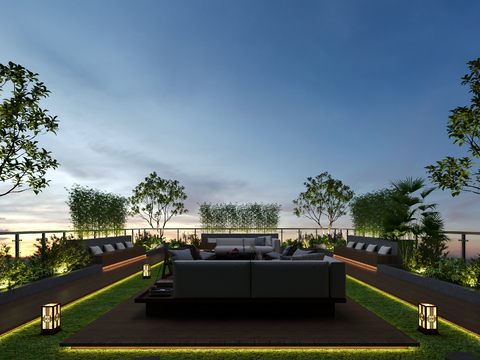 Modern Roof Garden Courtyard View