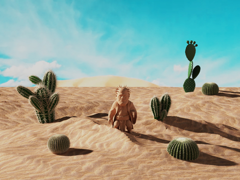 Desert Scene Abstract Sculpture Cactus Green Plant