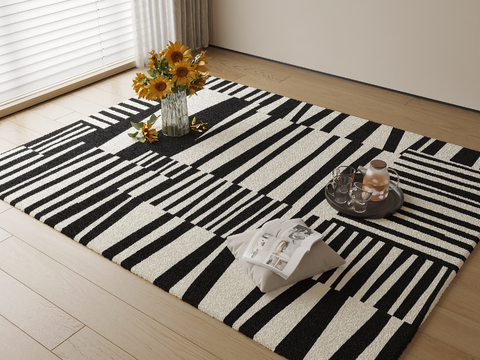 Modern Black and White Striped Carpet Square Blanket