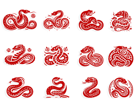 Snake Zodiac Wall Decorations Silhouette Element Icon