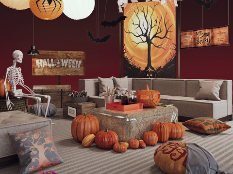 Halloween Art Display Pumpkin Skeleton