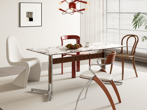 Modern long dining table and chair