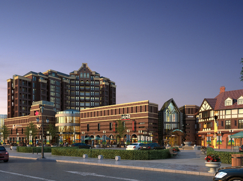 European-style commercial street pedestrian street night view