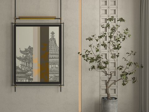 Modern Decorative Painting Architectural Painting Metal Pole Hanging Painting