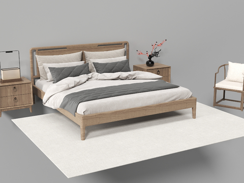 New Chinese Double Bed Solid Wood Bed