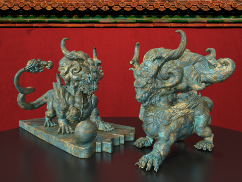 Chinese-style mythical beast sculpture bronze ornaments