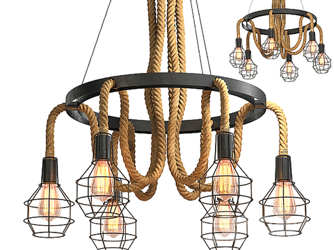 Industrial wind chandelier rope bulb lamp