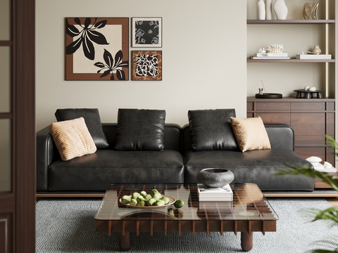 Leather sofa double sofa