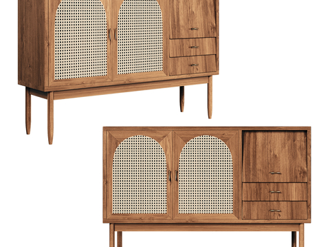 Qui-style sideboard and rattan cabinet