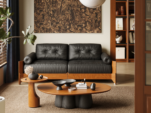 Leather sofa double sofa