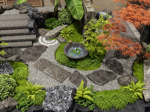 Dry Landscape Landscape Garden Road Paving Water Bowl