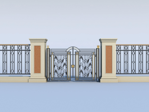 European-style courtyard gate, wrought iron railing, wrought iron fence