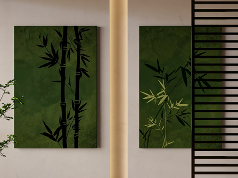 Mid-century Style Bamboo Painting Decorative Painting