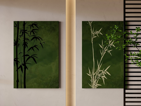 Mid-century Style Bamboo Hanging Painting Decorative Painting