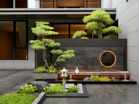 Neo-Chinese Style Courtyard Landscape Wall Entrance View Wall Running Water View Wall