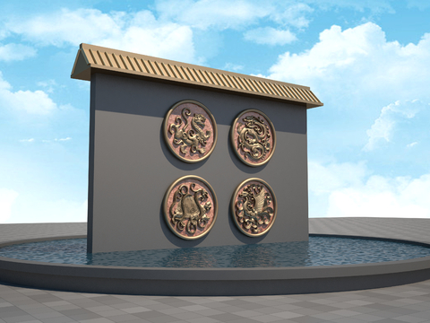 Neo-Chinese Style Landscape Wall Square God Beast View Wall