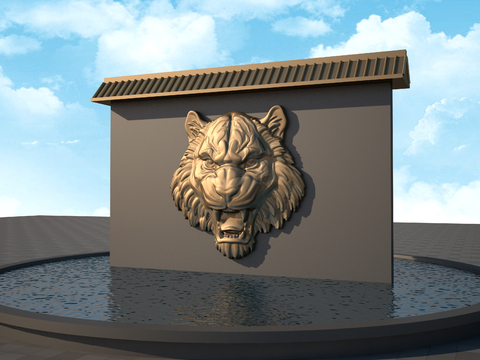 Tiger head relief landscape wall