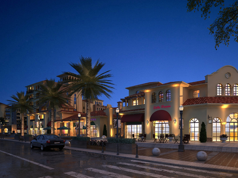 European-style commercial street pedestrian street night view