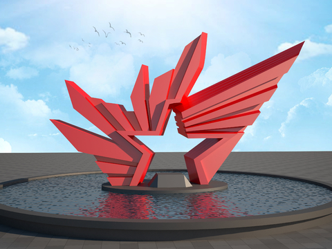 Red background landscape sculpture