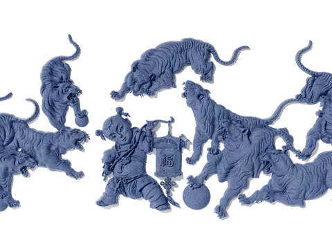 Chinese Tiger Carved Stone Wall Hanging Ornaments