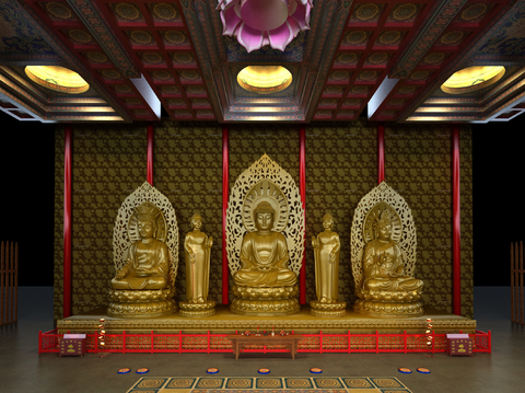 Neo-Chinese Style Temple Buddha Hall