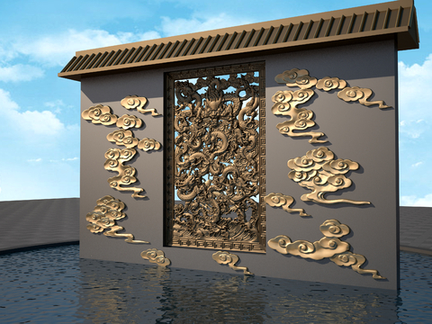 Neo-Chinese Style Landscape Wall Moire Kowloon Relief Wall