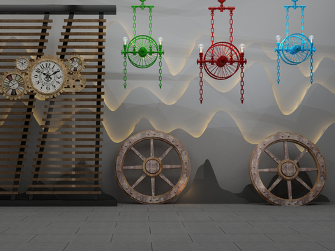 Industrial wind wheel Chandelier wall clock