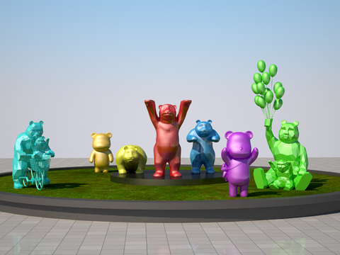 Painted cartoon bear sculpture city sculpture