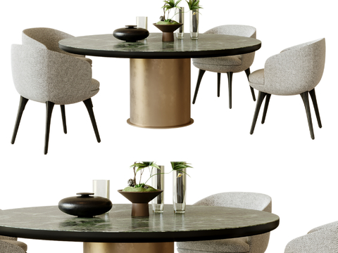 minotti round dining table and chair