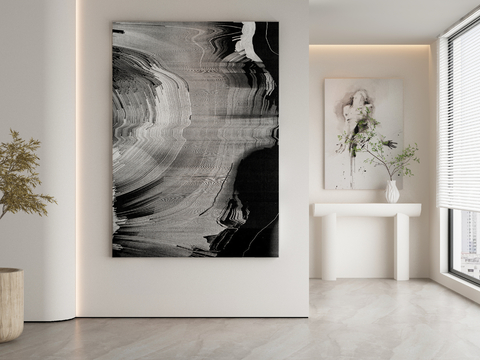 Black and White Hanging Painting Abstract Ripple Painting