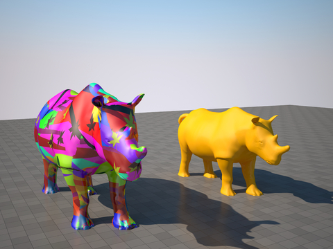 Modern Painted Rhino Sculpture