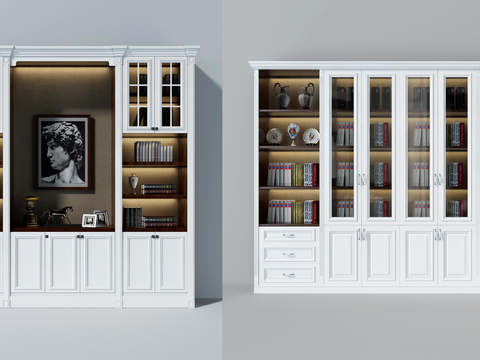 European-style Solid Wood Bookcase Decorative Cabinet