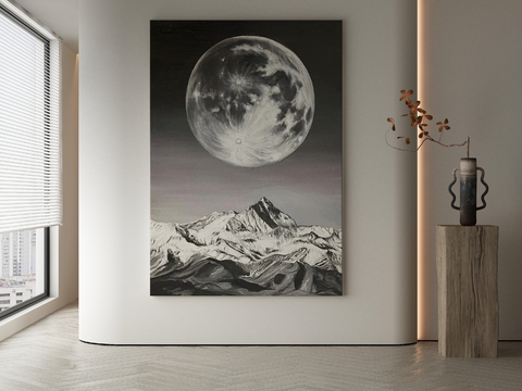 Moon Painting Sketch Painting Black and White Decorative Painting