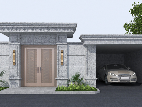 Neo-Chinese Style Villa Patio Door Garage Entrance Door Head