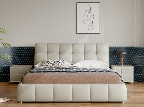 Modern Double Bed Leather Bed