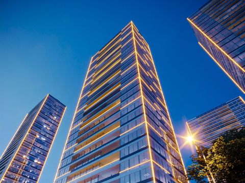 Night view of high-rise office building