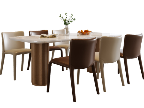 Modern long dining table and chair