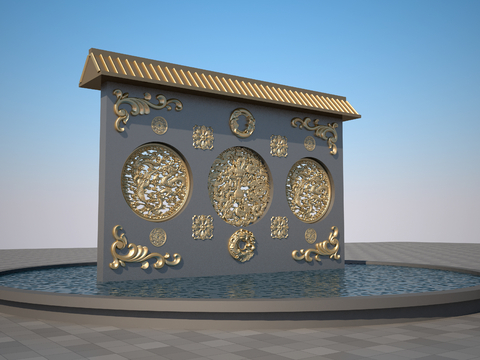 Neo-Chinese Style window grilles relief landscape wall