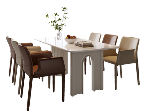 Modern long dining table and chair