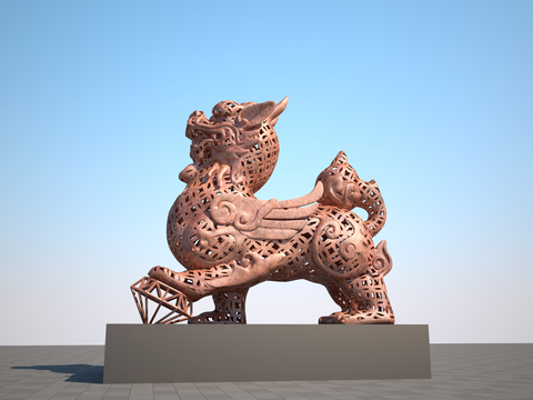 Copper Coin Hollow Kirin Sculpture