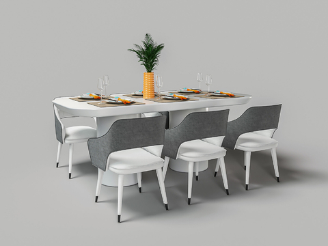 Modern long dining table and chair