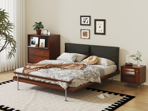 Mid-century Style solid wood bed double bed