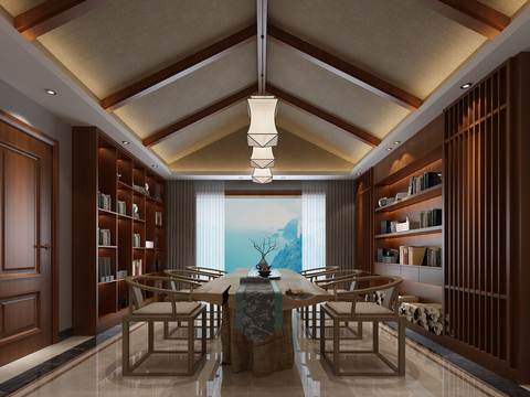 Neo-Chinese Style Reception Room Villa Book Bar