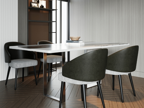 Modern long dining table and chair