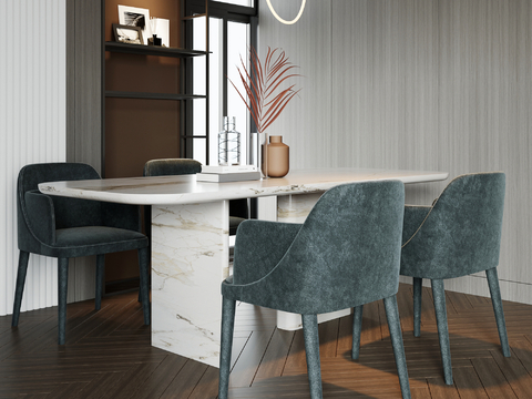 Modern long dining table and chair